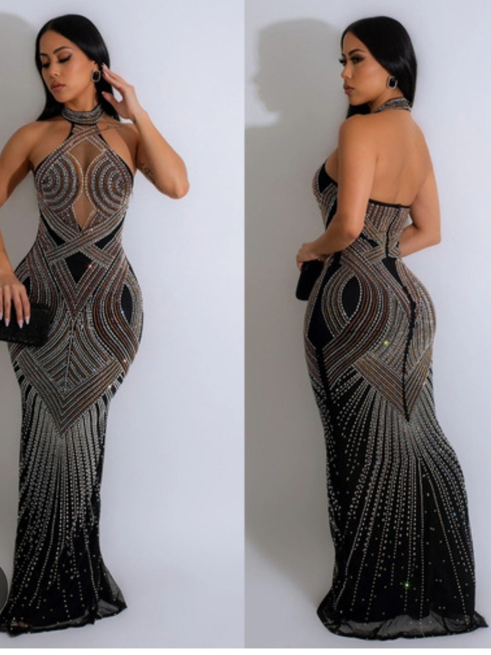 Black Halter Formal Evening Gown / Halloween Gatsby / Prom Dress